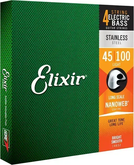 1. Cordas de Baixo Aço Inoxidável (.045-.100) - Elixir